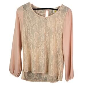 Sis Sis Nude Light Pink Lace Long Sleeve Blouse Women's Size Medium